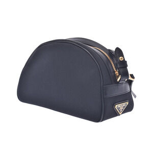 Prada Jacquard Black Bag Logo Shoulder Canvas Calfskin